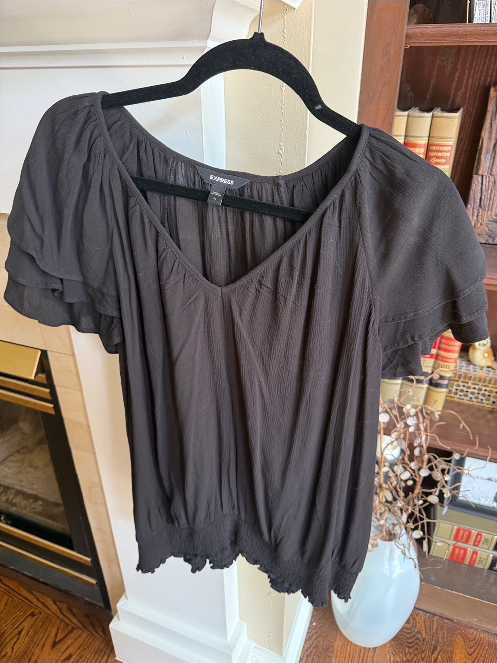 Express Black V-Neck Flutter Sleeve Blouse